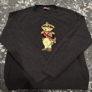 Ralph Lauren Purple Label Black Sweater with 
Embroidered Bear Design